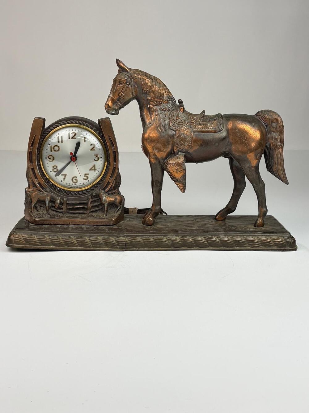 Antique Sessions Copper & Bronze Horse Electric Mantel Clock - Not Working